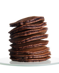 Stack of Small Chocolate Pancakes on white background