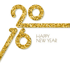 Vector happy New Year 2016 square greeting card with golden glit