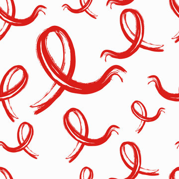 Vector seamless watercolor hand drawn pattern with red ribbon ai