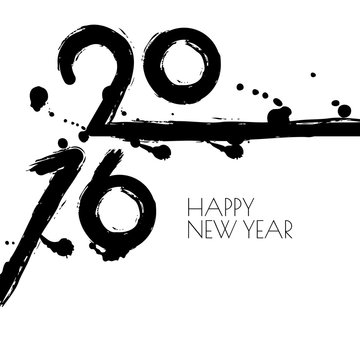 Happy New Year 2016 vector greeting card with black and white wa