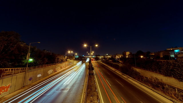 Urban city night highway traffic timelapse overview,bridge