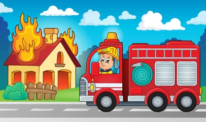 Crédence de cuisine en verre imprimé Pour enfants Fire truck theme image 5