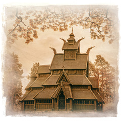 old wooden church in Folks museum Oslo