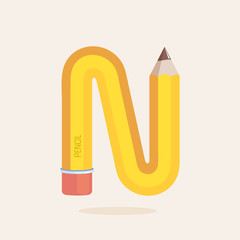 N letter formed by pencil.