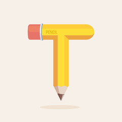 T letter formed by pencil.