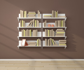 3d rendered bookshelves.