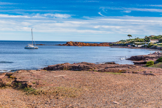 Beach On The Red Rocks of Esterel Massif-France