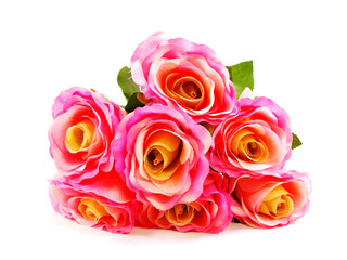 bright beautiful colorful plastic flower bouquet isolated on whit background