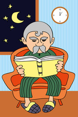 Vector grandfather reading a book