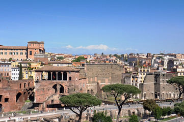 Naklejka premium The part of old town and Roman ruins in Rome