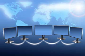 Monitors with world map