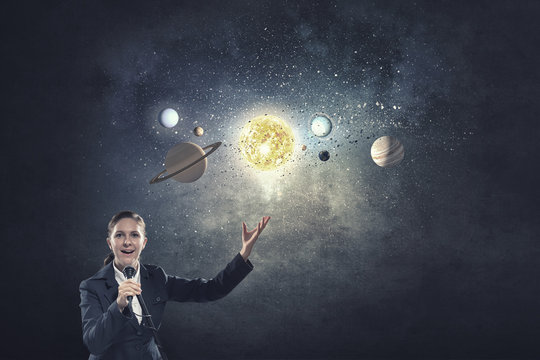 Woman speaker. Concept image