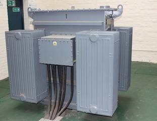 An industrial electricity transformer in a sub station