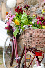 Fototapeta na wymiar Vintage bicycle decorated with flowers