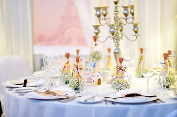 Table set for an event party or wedding reception