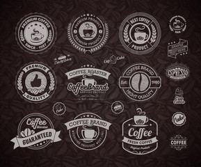 Vector Coffee Labels Isolated Coffee Beans Seamless Background. Premium Coffee Labels And Badges. Best Coffee Label Designs. Coffee Label Template. Vintage Coffee Labels.  Retro Coffee Shops Badges.