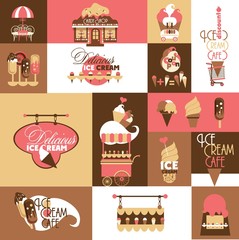 Set for Ice Cream Local Business with Logotypes