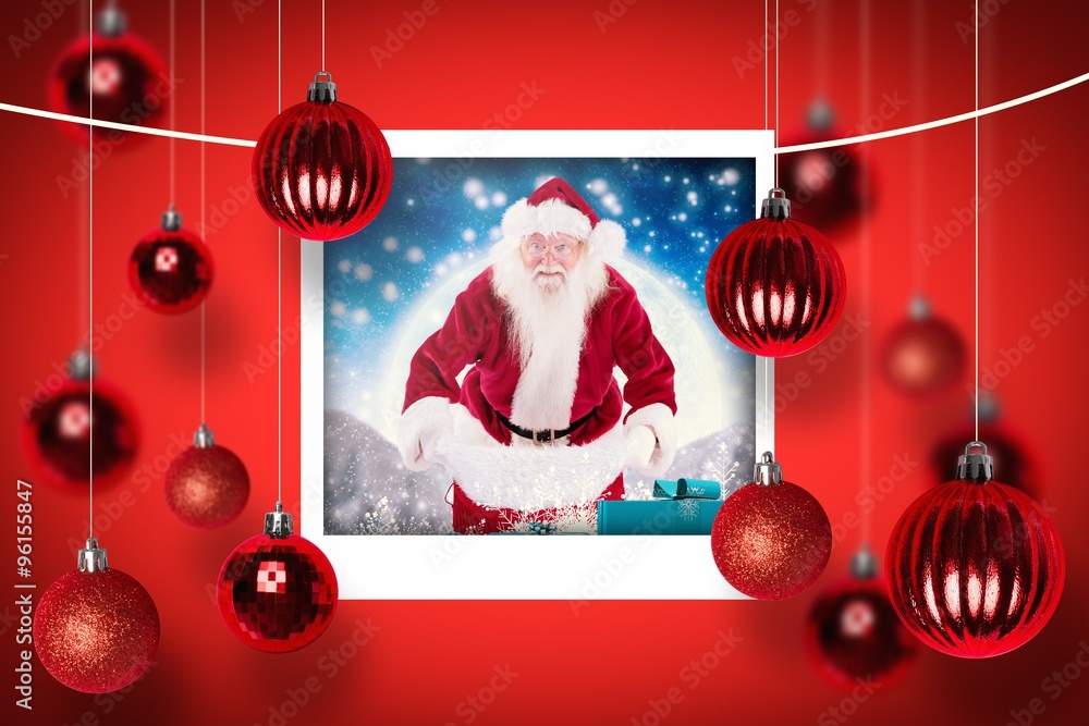 Poster composite image of composite image of santa open his red bag