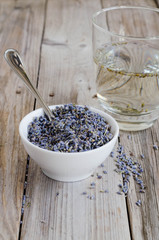 a white cup of dried lavender