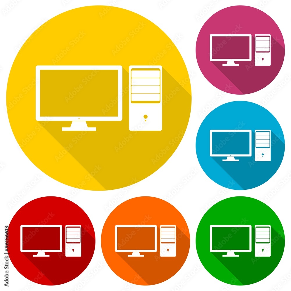 Poster desktop computer icons set with long shadow
