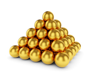 Golden sphere pyramid isolated