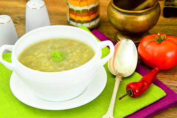 Healthy and Diet Food: Soup with Lentils and Meatballs.