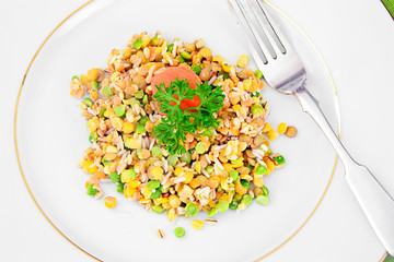 Healthy and Diet Food: Garnish with Lentils and Barley.