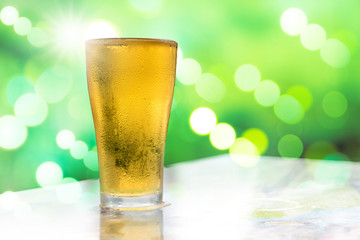 Beer golden white bubbles.