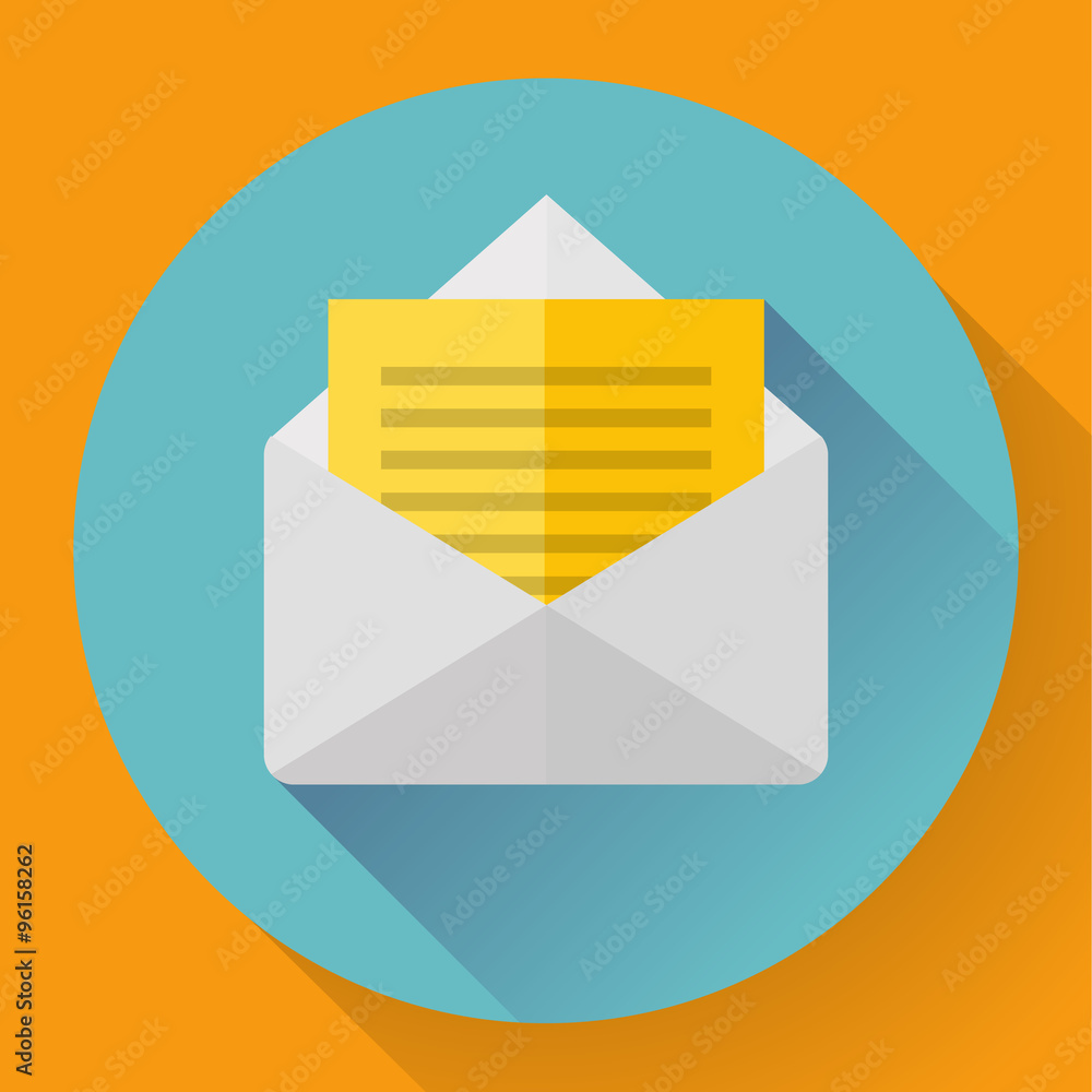 Wall mural envelope with paper sheet - flat style concept of new email
