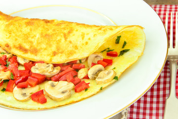 Healthy and Diet Food: Scrambled Eggs with Mushrooms and Vegetab