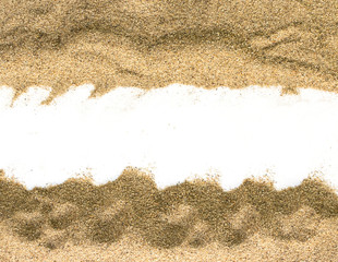 closeup of a pile of sand of a beach or a desert on a white back