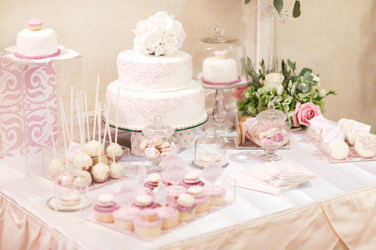 sweet table at the wedding. wedding cake