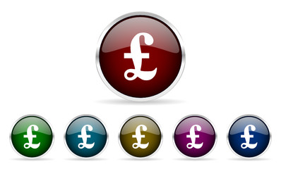 pound glossy web icon vector set