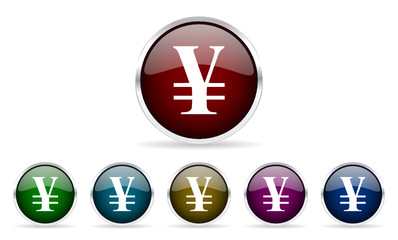 yen glossy web icon vector set