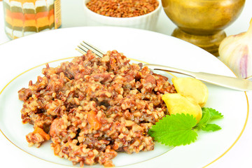 Healthy Food: Pilaf with Meat and Red Rice.