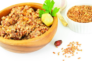 Healthy Food: Pilaf with Meat and Red Rice.