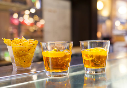 glasses of spritz aperitif cocktail with orange slices
