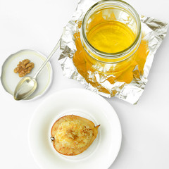 Healthy and Diet Food: Pear with Ricotta and Nuts.