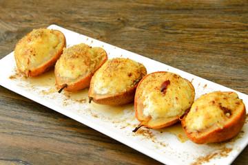 Healthy and Diet Food: Pear with Ricotta and Nuts.