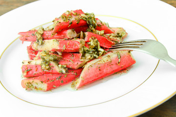 Marinated Crab Sticks in Butter with Lemon.