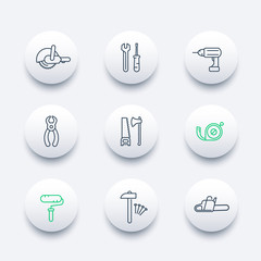 Fototapeta premium construction tools line round modern icons, vector illustration