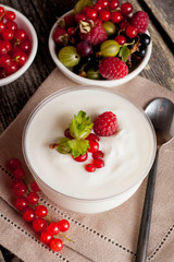 diet dessert with yogurt and fresh berries, close-up