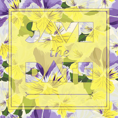 Floral greeting card with text Save the date in realistic hand-drawn style
