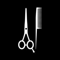 The scissors and comb icon. Barbershop symbol. Flat