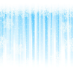 Snowflakes over light blue stripes, abstract winter background