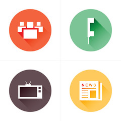 Fototapeta premium people, news, tv, phone icons flat design set