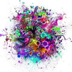 абстрактное Дерево с корнями и бабочками