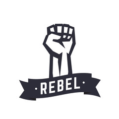 Rebel, t-shirt design, print, fist held high in protest, vector illustration