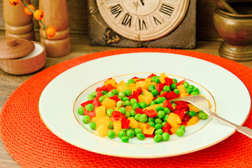 Juicy Vegetable Stew. Paprika, Peas, Carrots. Diet Food.