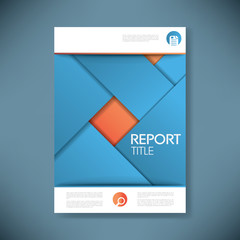 Report cover template for business presentation or brochure. Blue and orange material design style vector background